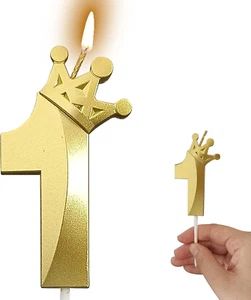 The Gold Number 1 Birthday Candle for Cake Is Beautiful Number 1 Candle for Firs - Picture 1 of 12