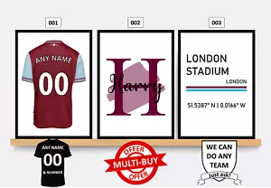 Personalisiert West Ham United Fußballdruck Wandkunst Poster maßgeschneidert 3er Set - Bild 1 von 12