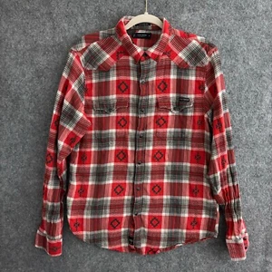 Lucky Brand Shirt Men's Medium Red Plaid Dobby Western Snap Front Southwestern - Picture 1 of 17