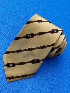 Authentic CELINE Striped Rope Knot Logo Design On Brown 100% Silk Necktie Tie - Picture 1 of 12