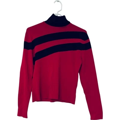 Cyrus Vintage Sweater Womens Size Medium Red Black Turtle Neck Colorblock Stripe - Image 1 of 4