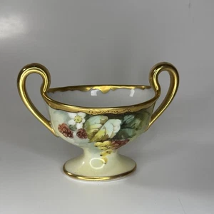 Antique T&V France Tressemann & Vogt Limoges Berries& Gold Pedestal Bowl Vase - Picture 1 of 11