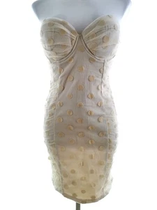 Rare Size S Ivory Short Bodycon Dress Sleeveless Polka Dot - Picture 1 of 5