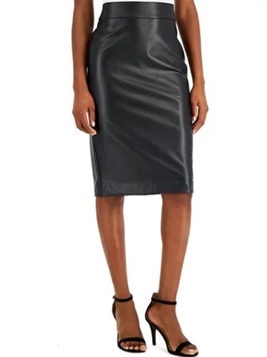 Anne Klein Women's Pull-On Faux Leather Skimmer Skirt Black Size L - Image 1 of 3