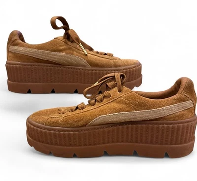 Fenty X Puma 女式 7 码透明爬行鞋厚底鞋金色棕色麂皮绒二手状况完好 — 第 1/4 张图片