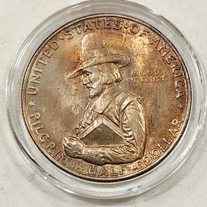 1920 Pilgrim Commemorative 50c Silver Half Dollar ~ Uncirculated & Nicely Toned - Picture 1 of 2