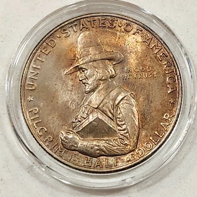 1920 Pilgrim Commemorative 50c Silver Half Dollar ~ Uncirculated & Nicely Toned - Image 1 of 2