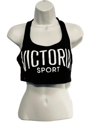 Victoria's Secret Sport Athletic Bra Gray Black Spellout Strappy, Size Large - Image 1 of 4