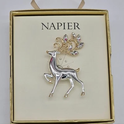 Prendedor de reno Napier plata y oro prendedor de Navidad nuevo en caja de regalo Foto 1 de 2