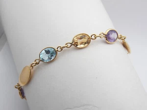Braccialetto in Oro Giallo 18 Kt con Pietre Preziose Ametista Topazio Bracciale - Picture 1 of 6