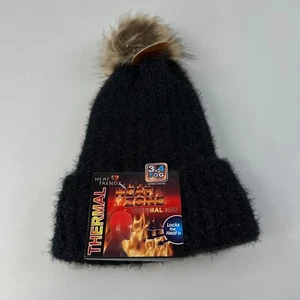 Heat Trendz Thermal Hat Heat Zone Locks The Heat In Black One Size Unisex Pompom - Picture 1 of 9