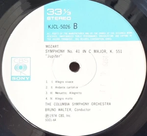 CBS SONY KJCL-5026 KOREA 1974 MOZART - SYMPHONIES 40 & 41 BRUNO WALTER LP - Foto 1 di 3
