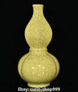 9" China Song Dynasty Official Kiln Porcelain Gourd Calabash Bottle Vase Statue - Picture 1 of 6