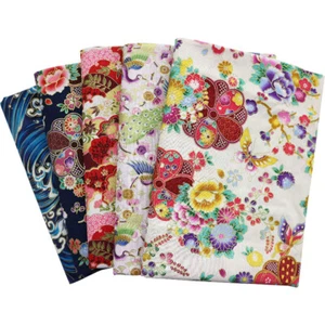 DIY Crane Flower Bronzing Fabric Cloth Japanese Patchwork Cotton Sewing Material - Picture 1 of 21