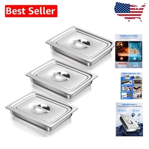 3 Pack Stainless Steel Half-Size Steam Table Pans with Lid - Catering Essential - Picture 1 of 11