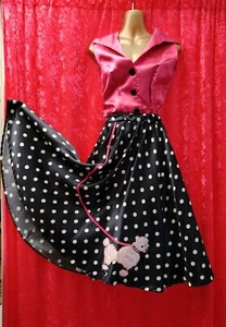Ladies Pink & Navy Spotty 50s 1950s Rock & Roll Grease Costume Fancy Dress 8 - Picture 1 of 7