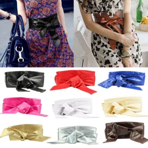 Ladies Women New Leather Wrap Corset Cinch Waist Wide Long PU Belt Bow Style - Picture 1 of 13