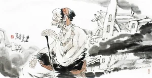 Yang Xiaochun(1960)Hand-Painted Chinese Ink- Elder by the Ruins - Picture 1 of 11