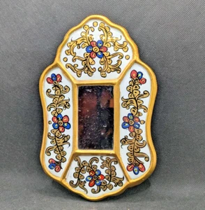 Peruanischer bemalter Midcentury Wandspiegel Blumen- und Goldmotiv und Borte - Bild 1 von 4
