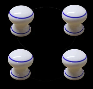 Pack Of 5 x White Porcelain Cupboard Cabinet Knobs Single Blue Ring Design 30mm - Picture 1 of 3