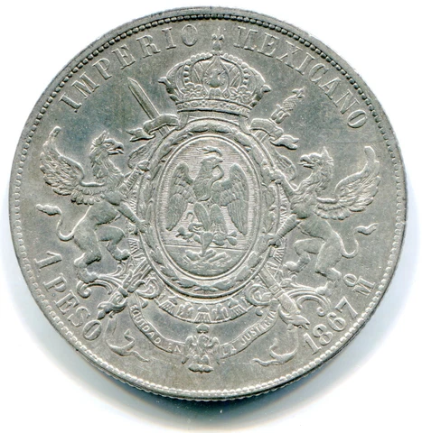 Mexico Peso  of Maximiliano  1867 Mo lotju4723 Cover