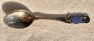 DENMARK DEMITASSE SILVER SPOON by MEKA BLUE ENAMEL ON STEM - Image 1 of 4