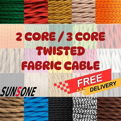 Fabric Cable Flex Cord 2/3 Core Twisted Braided Cable Vintage Style Wire Lamp - Image 1 of 4