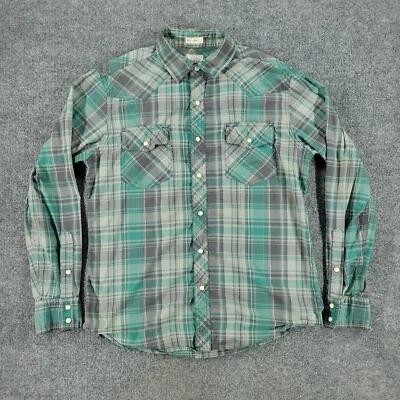 Camisa a Presión Fossil Pearl Para Hombre Mediana Verde Gris A Cuadros Occidental Manga Larga Adulto Foto 1 de 4