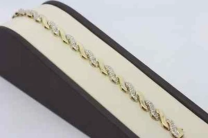 14K White & Yellow Gold 1.0ct Diamond Two Tone Twisted Link Bracelet - 7.5" - Picture 1 of 7