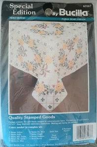 BUCILLA  pack of 6 Stamped Cross Stitch Quilt Blocks - Floral Heart Wreath NEW - Picture 1 of 4