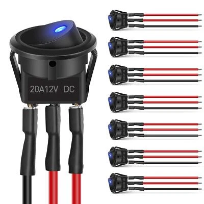 Nilight 8PCS 12V 20A Round Blue Toggle LED Rocker Switch On-Off Control SPST - Image 1 of 4