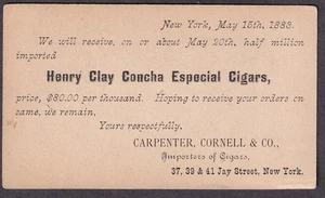 1883 ad postal card Carpenter Cornell & Co Henry Clay Concha Especial cigars NY - Picture 1 of 2