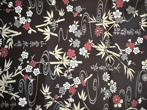 Markenloser Stoff asiatisch Blumen Bambus Druck schwarz rot beige 36 x 44" - Bild 1 von 2