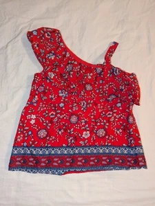 Janie and Jack Blouse Red Floral Print Shirt Ruffle One Shoulder Girls 6 - Picture 1 of 6