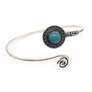 Bracciale regolabile placcato argento fatto a mano pietra turchese verde C331 - Foto 1 di 5