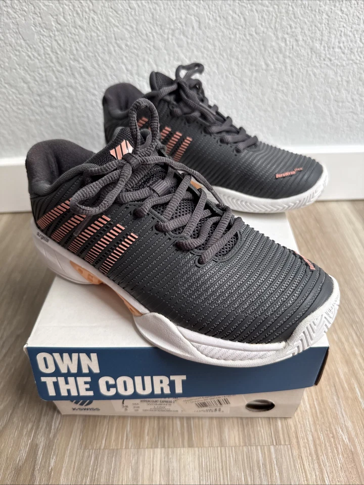 New K Swiss Hypercourt Express 2 Women’s Tennis Pickleball Shoe Dark Gray/Pink 7 - Image 1 of 4