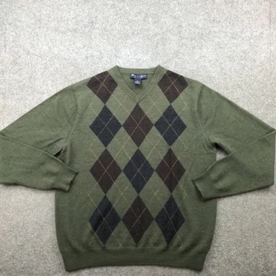 Suéter Pronto & Squire Para Hombre Medio Verde Argyle Cuello en V Lana Merino Extra Fina Foto 1 de 4