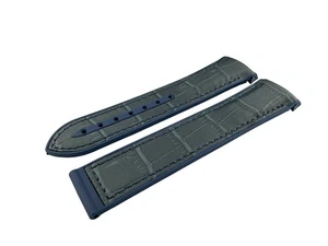 Navy Blue Rubber/Leather Strap Fit Omega SeaMaster PlanetOcean Watch Pins/Tool - Picture 1 of 17