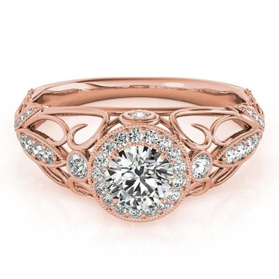 Lab Grown Engagement Ring 1 Carat IGI GIA Round Cut Diamond 14K Rose Gold — 第 1/4 张图片