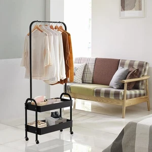 Black Clothing Rack, Portable Garment Rack Rolling Clothes Organizer with 2 T... - Picture 1 of 6