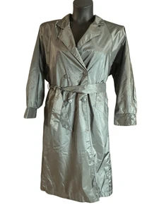 British Mist Women's Green Long Double Breasted Belted Trench Coat Size 9/10 - Picture 1 of 10