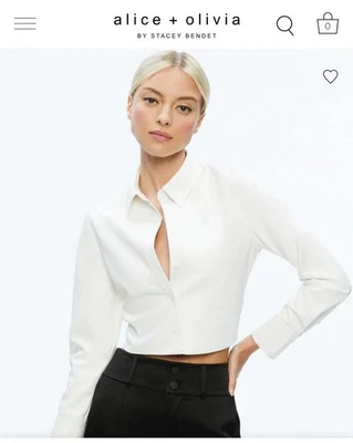 Alice + Olivia  Leon Vegan Leather Crop Shirt Size S-New With Defect - Image 1 of 4