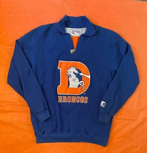 NFL Pro Line Starter VTG Men’s L Broncos Waffle Pullover Sweater Blue 1/4 Zip - Picture 1 of 9