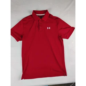 Under Armour HeatGear Polo Shirt Mens Medium Red Short Sleeve Loose Fit - Picture 1 of 5
