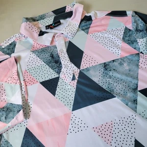 Yatta Men’s XL Pink Black Prisim Triangle Print Polyester Short Sleeve Golf Polo - Picture 1 of 9