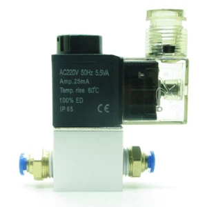 Pneumatic Air Solenoid Valve AC220V NC + 4mm Fittings 2 Way 2 Position 2V025-08 - Picture 1 of 10