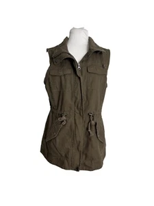 Sebby Womens Size Small Utility Cargo Vest Drawstring Waist 4 Snap Pockets Brown - Picture 1 of 5