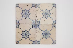 18th Century Set of Four Portuguese Tiles Rare Floral Baroque Pattern - Picture 1 of 12