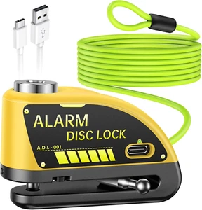Rechargeable Motorcycle Lock with 6FT Steel Wire Anti-Theft Cable, 120Db Motorcy - Picture 1 of 7