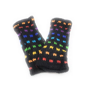 Handgefertigter fingerloser Texthandschuh Wolle Fleece gefüttert Made in Nepal Regenbogenfenster - Bild 1 von 3